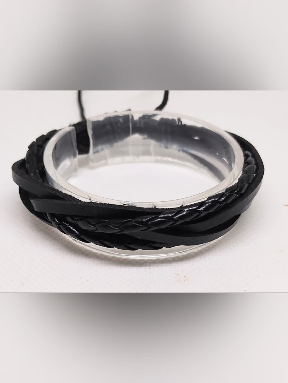 Men's Bracelet Leather Braided Layered Black New G27